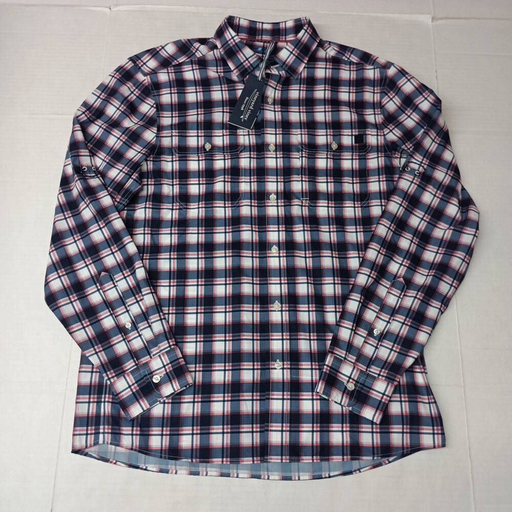 Vineyard Vines Shirt Men M Blue Plaid Vented Roll Tab Sleeve